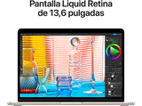 Apple MacBook Air (2022) MLY13Y/A, 13.6 Retina, Chip M2 Apple, CPU de 8 núcleos, GPU de 10 núcleos, 24GB RAM, 256GB de SSD, USB-C 30W, Blanco