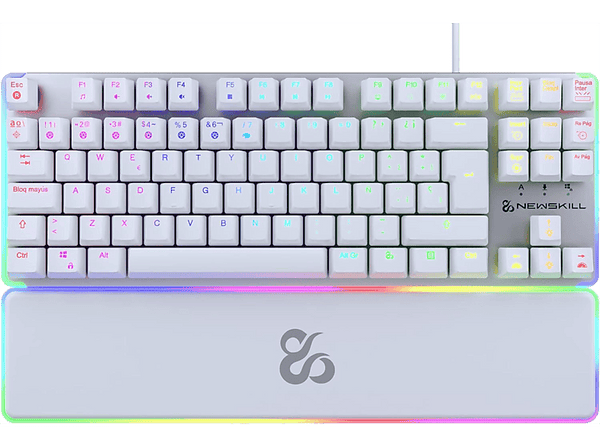 Teclado gaming - Newskill Gungnyr pro TKL, USB 2.0, Teclas iluminadas, Antighosting, Con reposamuñecas, Blanco