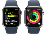 Apple Watch Series 9 (2023), GPS+CELL, 41 mm, Gesto de doble toque, Caja de acero inoxidable plata, Correa deportiva azul tempestad, Talla M/L