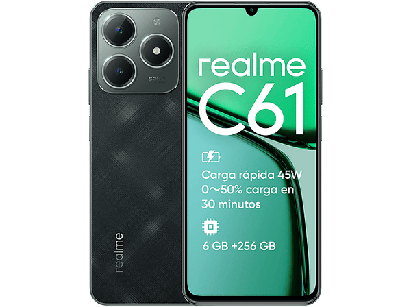 Móvil - realme C61, Dark Green, 256 GB, 6 GB RAM, 6.74 " LCD HD+ 90 Hz, UNISOC T612, 5000 mAh, Android