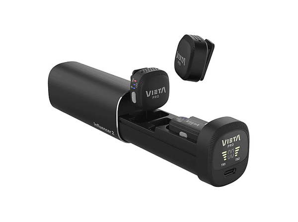 Micrófono - Vieta Pro Influencer 2, 20 Hz – 20 KHz, Hasta 6h Autonomía, Inalámbrico, Función Mute, Alcance 25 m, Negro