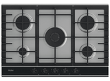 Placa gas - Haier Series 4 HAHG7W5XH, 5 quemadores, Gas natural, Zona grande 13.8 cm, Rejillas hierro fundido, Preciflame, 75 cm, Inox