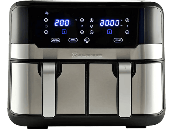 Freidora de aire - MasterPro Rocket Duo 900, 9 l, 11 programas, 2400W, Pantalla LED Táctil, Cesta Antiadherente, Inox