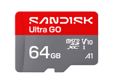 Tarjeta Micro SD - SANDISK Ultra GO, 64 GB, Hasta 140 MB/s de lectura, Vídeo en Full HD, V10, U1, C10, A1, memoria NAND, Gris
