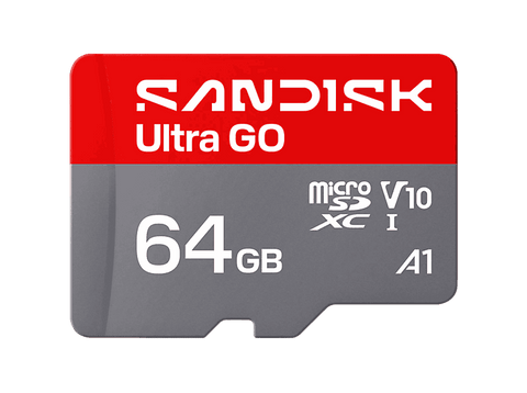 Tarjeta Micro SD - SANDISK Ultra GO, 64 GB, Hasta 140 MB/s de lectura, Vídeo en Full HD, V10, U1, C10, A1, memoria NAND, Gris