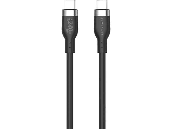 Cable adaptador - Hyper HJ4002BKGL, Universal, 2m, Silicona, 240W, USB-C a USB-C, Negro