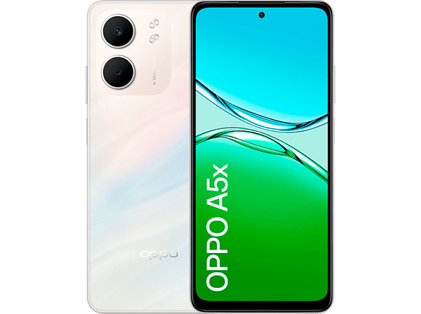 Móvil - OPPO A5x, Laser White, 128 GB, 4 GB, 6.67" LCD 1000 nits, Snapdragon® 6s 4G Gen 1, 6000 mAh