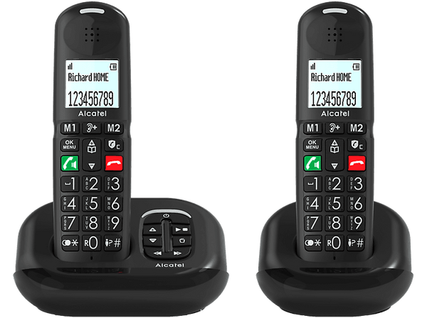 Teléfono - Alcatel XL685 Duo, Análogo, Teclas Grandes, Compatible con Audífonos, Negro