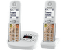 Teléfono - Panasonic KX-TGU43, 2x Teléfonos, Pantalla Retroiluminada, Linterna, Volumen Amplificado, Bloqueo de Llamadas, Contestador, Blanco y Plata