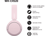 Auriculares inalámbricos - Sony WH-CH520, Bluetooth, 50 horas de autonomía, Carga rápida, 360 Audio, Conexión multipunto, Cascos estilo diadema, Rosa