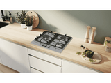 Placa de gas - Bosch PCC6A5I90, 3 zonas, 28 cm Zona grande, Gas natural , 58.2 cm, Acero inoxidable