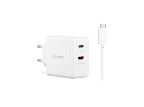 Cargador para portátil - Lenovo Dual USB-C 65W GaN, Universal para Portátil, Smartphone, Tablet