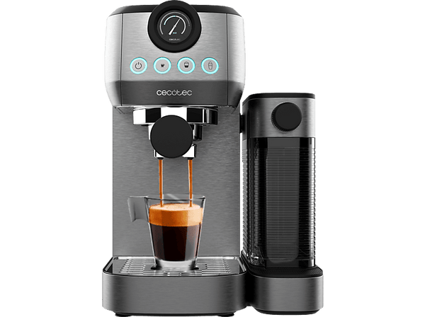 Cafetera express - Cecotec Power Espresso 20 Steel Pro Latte, 20 bar, 1350 W, 1.3 l, 2 tazas, Tanque de leche, Thermoblock, Steel