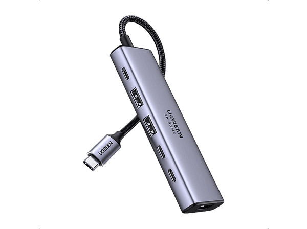 Hub - Ugreen UGR35999, 2x USB-C, 2x USB-A, 1x HDMI, 1x PD100W, 6 en 1, Gris