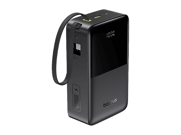 Powerbank - Baseus EnerFill Bipow 2 Pro, 30000mAh, 22.5W, Con cable retráctil Tipo-C, Carga bidireccional y simultánea, Pantalla inteligente, Negro