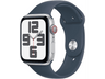 APPLE Watch SE (2023), GPS+CELL, 44 mm, Caja de aluminio plata, Vidrio delantero Ion-X, Talla M/L, Correa deportiva azul tempestad