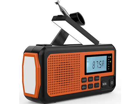 Radio portátil - NK FA350044, Altavoz 3W, Linterna, ABS, AM/FM/SW, DC5V 2A/Panel solar/Baterías AAA, Pantalla LCD, Naranja