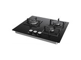 Placa de gas - Hisense GG633B, 3 zonas, 58 cm, Gas Natural, Encendido fácil, Fogón Wok, Cristal Negro