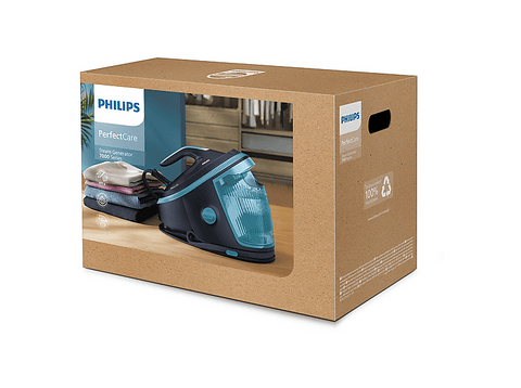 Centro de planchado - Philips 7000 series PSG7200/20, 3120 W, 600 g/min, 8.5 bar, Suela SteamGlide Elite, Sistema Easy De-Calc, Azul