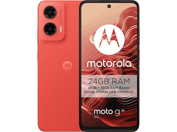Móvil - Motorola g35 5G, Rojo, 256 GB, 8 GB RAM, 6.72" LCD Full HD+, Unisoc T760, 5000 mAh