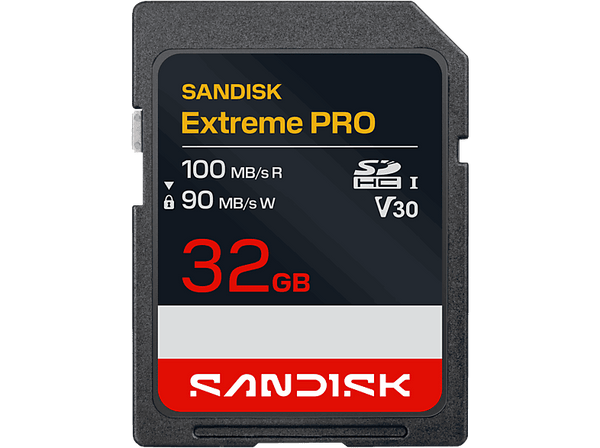 Tarjeta SD - SANDISK Extreme PRO, 32 GB, Hasta 100 MB/s lectura, UHS-I, V30, U3, Vídeos 4K y Full HD, Negro