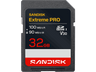 Tarjeta SD - SANDISK Extreme PRO, 32 GB, Hasta 100 MB/s lectura, UHS-I, V30, U3, Vídeos 4K y Full HD, Negro
