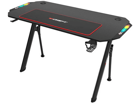 Mesa gaming - Drift DZ175RGB, Iluminación LED, Alfombrilla,  Soporte para Auriculares y Bebidas, 130 x 75 x 60 cm, Altura Regulable, Negro