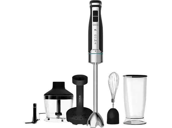 Batidora de mano - Cecotec Powergear 1500 XL MASH PRO, 800 ml, 1500 W, Barillas, Picadora, Pasapurés, Negro