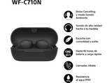Auriculares True Wireless - Sony WFC710NB, Cancelación de ruido (Noise cancelling), Estuche carga rápida (40h), Inalámbricos, ANC, Bluetooth, Negro