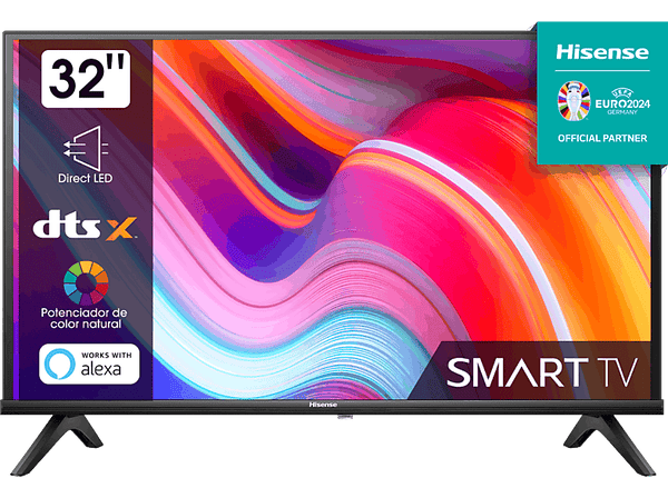TV LED 32" - Hisense HD Smart TV 32A4K, HD-ready, Quad Core/MT9602, Smart TV, DVB-T2 (H.265), Negro