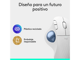 Ratón - Logitech Ergo M575S, Trackball inalámbrico, Botones personalizables, Ergonómico, 2000ppp, Clics silenciosos, 18 meses de pila, PC-Mac, Blanco