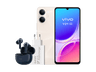 Móvil - vivo Y21 5G, Champagne Gold, 256GB, 4GB RAM, 6.74" 1200 nit, MediaTek Dimensity 6300, 6500mAh + Auriculares TWS 3e + Cargador FlashCharger 44W