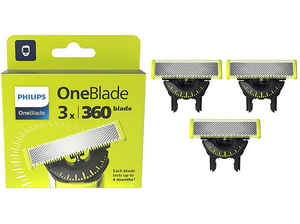 Recambio para afeitadora - PHILIPS One Blade QP430_50, x3 cuchillas flexibles 360 grados, uso en cara y cuerpo, recorta, perfila y afeita