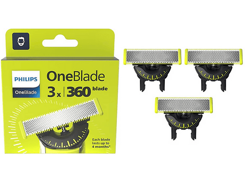 Recambio para afeitadora - PHILIPS One Blade QP430_50, x3 cuchillas flexibles 360 grados, uso en cara y cuerpo, recorta, perfila y afeita
