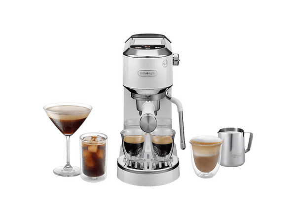 Cafetera express - De'Longhi Dedica Duo EC890.WI, 1450 W, 15 bar, 1.1 l, Función 2 tazas, Blanco
