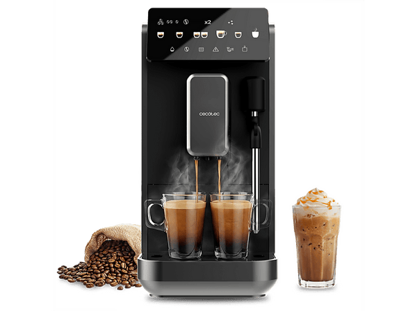 Cafetera superautomática - Cecotec Cremmaet Lungo Steam, Vaporizador, 5 bebidas, Pantalla táctil, 19 bares, Thermoblock, Molinillo integrado, Negro