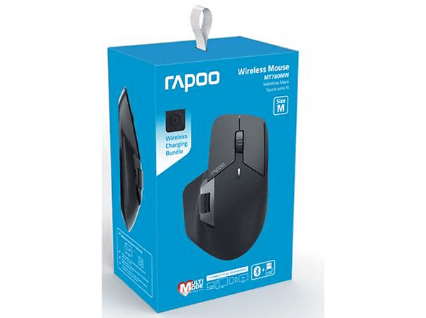 Ratón - Rapoo MT760MW, Inalámbrica, 2,4 GHz o Bluetooth, 4000 ppp, 10 Botones, Botones Programables, Negro