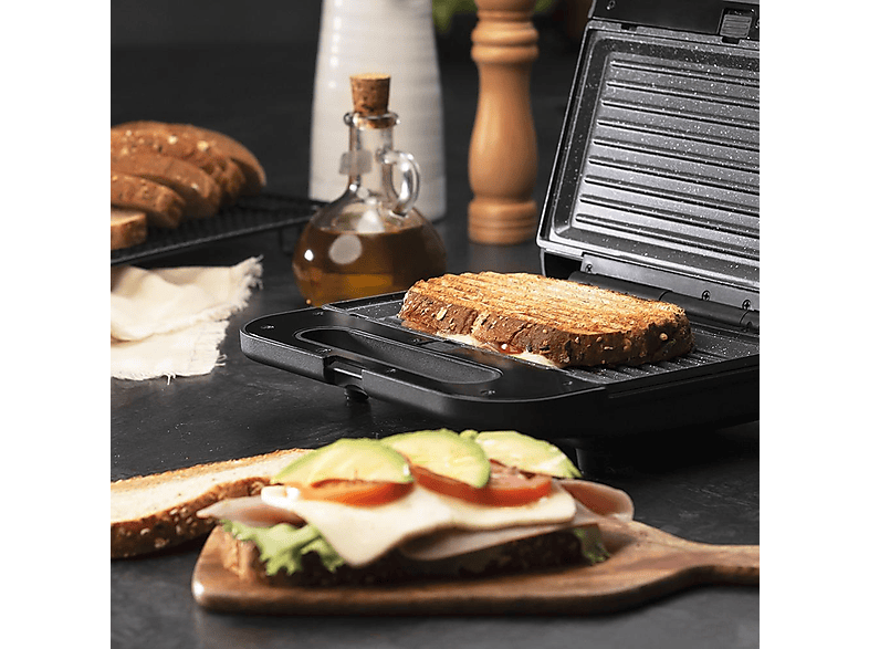 Sandwichera - Cecotec Rock'n Toast 1000 Sandwichera 3 en 1, 800 W, 2 sandwiches, Acero inoxidable, 3 placas intercambiables, Rockstone, Black