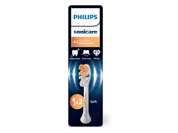 Recambio para cepillo dental - Philips Sonicare Premium All-in-One HX9092/87, 2 Cabezales de recambio, Control antiplaca, A3 Soft, Blanco