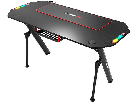 Mesa gaming - Drift DZ175RGB, Iluminación LED, Alfombrilla,  Soporte para Auriculares y Bebidas, 130 x 75 x 60 cm, Altura Regulable, Negro