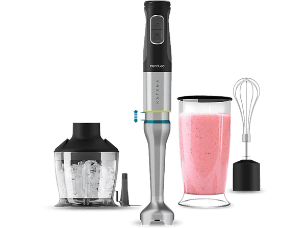 Batidora de mano - Cecotec Katana 12 Chop G, 1200 W, 21 velocidades, Turbo, Incluye picadora de 600ml, Vaso de 800ml, Brazo XL, Grey