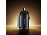 Cargador coche - Baseus Tiny Star Mini, 30W, 2x Tipo-C, Carga rápida, Multidispositivo, Con pestaña de extracción, Universal, Negro Cosmic