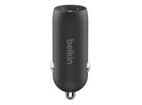 Cargador USB para coche - Belkin CCA004btBK, Dispositivos con carga USB-C, Carga rápida 30 W, Tecnología PPS, Negro