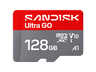 Tarjeta Micro SD - SANDISK Ultra GO, 128 GB, Hasta 190 MB/s de lectura, Vídeo en Full HD, V10, U1, C10, A1, memoria NAND, Gris