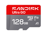Tarjeta Micro SD - SANDISK Ultra GO, 128 GB, Hasta 190 MB/s de lectura, Vídeo en Full HD, V10, U1, C10, A1, memoria NAND, Gris