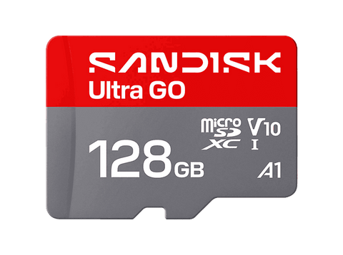 Tarjeta Micro SD - SANDISK Ultra GO, 128 GB, Hasta 190 MB/s de lectura, Vídeo en Full HD, V10, U1, C10, A1, memoria NAND, Gris
