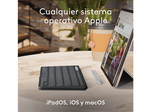 Teclado para tablet - Logitech Keys to Go 2 para iPad, Bluetooth, Accesos directos, Multidispositivo, Smart Actions, iPad, iPhone y Macbook, Negro