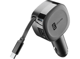 Cargador coche - Cellularline ROLL, Retráctil, 30 W, Tipo C, Universal, Negro