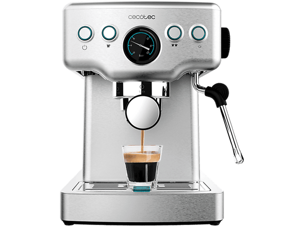 Cafetera express - Cecotec Power Espresso 20 Barista Mini, 20 bar, 1465 W, 1.8 l, 2 tazas, Manómetro, Thermoblock, Inox