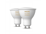 Bombilla inteligente - Philips Hue GU10, Luz Blanca de Cálida a Fría, 3W, Control de voz, 2 unidades, Blanco